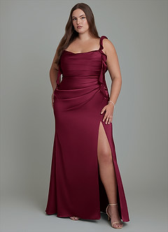 Azazie Jessamine Rochii de domnișoară de onoare Teacă Corset Satin elastic Lungime până la podea Rochie image8