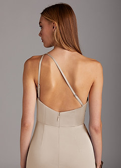 Azazie Mika Final Sale White Alabaster Sheath One Shoulder Stretch Satin Dress image5