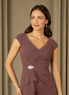Azazie Nola Mother of the Bride Dresses Espresso Sheath V-Neck Pleated Chiffon Dress image4