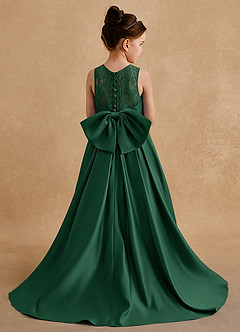 Azazie Sammy vestidos de niña de las flores Vestido de Verde Oscuro de Satin Mate de Corte En A con Encaje image1