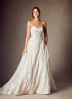Azazie Meadow Vestidos de novia Vestido de Blanco Diamante Champán de Jacquard Desgastado Floral de Corte Princesa con Sin tirantes image4