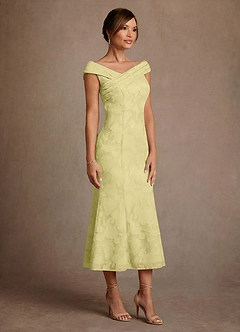 Azazie Keith Mother of the Bride Dresses Lemon Sorbet Sheath Pleated Floral Burnout Dress image3