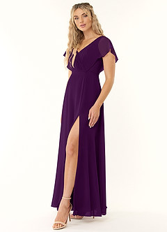 Azazie Rylee Brautjungfernkleider A-Linie Plissee Chiffon Kleid Traube image3