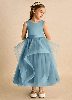 Azazie Vana Blumenmädchenkleider Ballkleid Schleifen Tüll Kleid Stimmungsvolles Blau image3