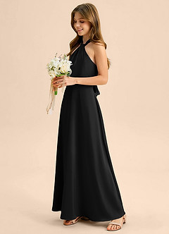 Azazie Beah Junior Robe Trapèze en Satin extensible Plissée Noir image7