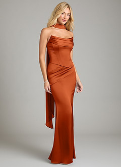 Azazie Sorrel Bridesmaid Dresses Burnt Orange Mermaid Strapless Stretch Satin Convertible Dress image8