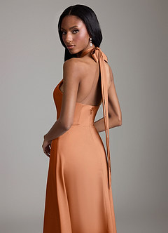 Azazie Tracie Bridesmaid Dresses Copper A-Line Side Slit Stretch Satin Dress image6