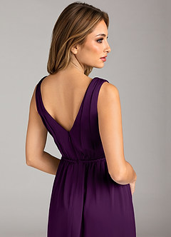 Azazie Tanicia Bridesmaid Dresses Grape A-Line Pleated Stretch Satin Dress image7