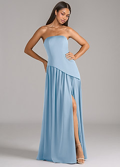 Azazie Adeline Bridesmaid Dresses Powder Blue A-Line Strapless Stretch Satin Convertible Dress image4