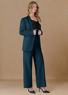 front Amelia Dark Navy Refined Weave Performance Oversized 2-Piece Suit
