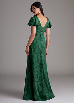 Azazie Soren Vestidos de damas de honor Vestido de Verde Oscuro de Devorado Floral de Corte en A con Plisado image3
