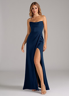 Azazie Johana Bridesmaid Dresses Dark Navy Mermaid Off the Shoulder Stretch Satin Convertible Dress image6
