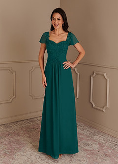 Azazie Gwenyth Mother of the Bride Dresses Peacock A-Line Lace Chiffon Dress image10