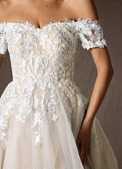 Azazie Rowe Abiti da Sposa Abito A-Line in Pizzo a Spalla Scoperta Bianco Diamante Champagne image9