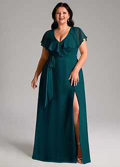 Azazie Lainey Bridesmaid Dresses Pine A-Line with Pockets Chiffon Dress image10