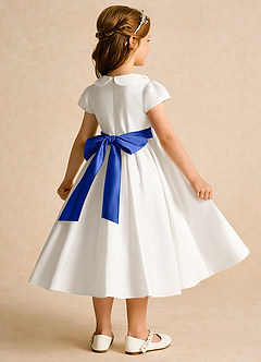 Azazie Deary Flower Girl Dresses Ivory Royal Blue A-Line Bow Cotton Dress image4