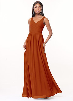 Azazie Keyla Bridesmaid Dresses Paprika A-Line V-Neck Pleated Chiffon Dress image1