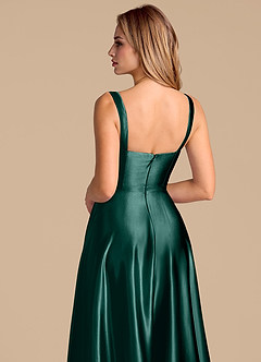 Azazie Shaude Bridesmaid Dresses Pine A-Line Pleated Metallic Satin Dress image7