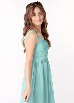 Azazie Evie Junior Aqua A-Line Pleated Chiffon Dress image4