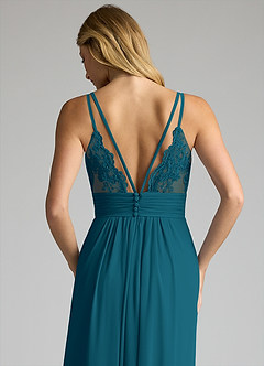 Azazie Maren Allure Brautjungfernkleider A-Linie V-Hals Spitze Chiffon Kleid Tintenblau image2