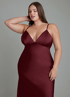 Azazie Stefania Bridesmaid Dresses Cabernet A-Line Stretch Satin Dress image13