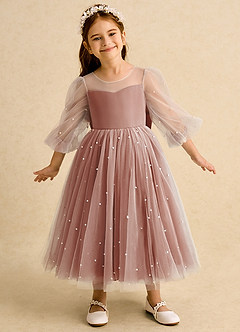 Azazie Trudy Flower Girl Dresses Auburn Ball-Gown Sweetheart Neckline Tulle Dress image3