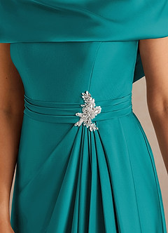 Azazie Branford Mother of the Bride Dresses Teal A-Line Pleated Stretch Satin Dress image4