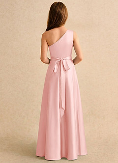 Azazie Puddles Girls Formal Flower Girl Dresses Powder Pink A-Line One Shoulder Stretch Satin Dress image2