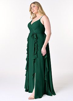 Azazie Peyton Bridesmaid Dresses Emerald A-Line Ruched Chiffon Dress image9