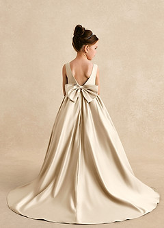 Azazie Mimia Flower Girl Dresses Champagne A-Line Bow Matte Satin Dress image2