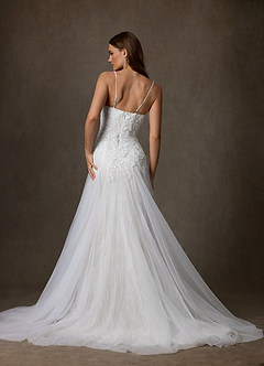 Azazie Lumina At-home Try On Dresses Diamond White A-Line Sweetheart Neckline Lace Dress image2