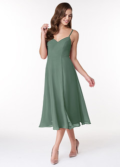 Azazie Clarissa Robes de demoiselle d'honneur Robe Trapèze en Mousseline de soie Col en V Eucalyptus image4