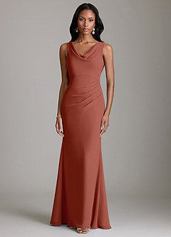 Azazie Linelle Robes de demoiselle d'honneur Robe Sirène en Mousseline de soie Plissée Auburn image5