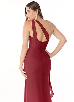 Azazie Maive Bridesmaid Dresses Pomegranate Sheath Pleated Ruffle Chiffon Dress image6
