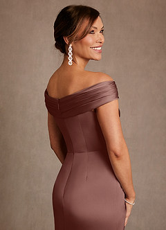 Azazie Bedford Final Sale Ganache Sheath Pleated Stretch Satin Dress image6