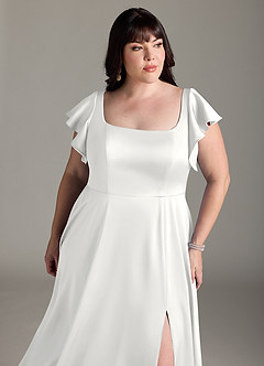 Azazie Bondi Bridesmaid Dresses White A-Line Bow Stretch Satin Dress image5