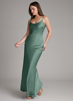 Azazie Ambra Bridesmaid Dresses Eucalyptus Mermaid Pleated Stretch Satin Dress image3