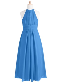 Azazie Bonnie Junior Blue Jay A-Line Pleated Chiffon Dress image6