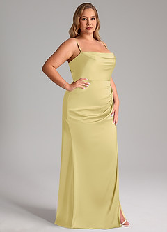 Azazie Leonis Bridesmaid Dresses Lemon Sorbet Mermaid Pleated Stretch Satin Convertible Dress image14
