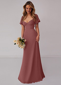 Barbie ♥ Azazie Bridesmaid Dresses Desert Rose A-Line Pleated Chiffon Dress image6