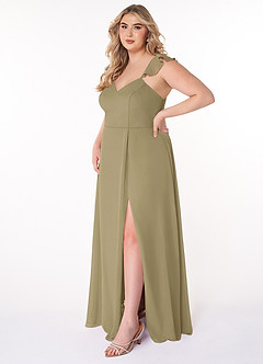 Azazie Everett Bridesmaid Dresses Moss Green A-Line V-neck Ruched Chiffon Dress image8