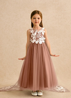 Azazie Mixie Robe Demoiselle D'honneur Fillette Robe Princesse en Dentelle Bronze image2