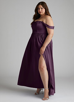 Azazie Morana Final Sale Plum A-Line Off the Shoulder Stretch Satin Convertible Dress image13