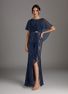 Azazie Lemus Mother of the Bride Dresses Dark Navy Taupe Sheath Sequins Chiffon Dress image1