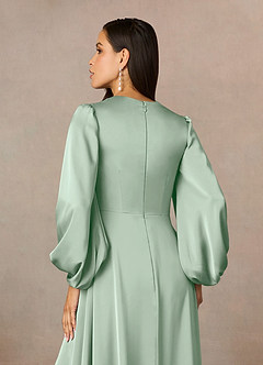 Azazie Luna Mother of the Bride Dresses Agave A-Line Pleated Stretch Satin Dress image11