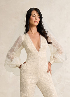 Azazie Virginia Wedding Dresses Diamond White Champagne Pant Styles with Pockets Beading Dress image1