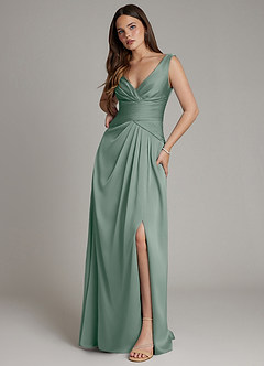 Azazie Pauline Final Sale Blushing Pink A-Line Pleated Stretch Satin Dress image5
