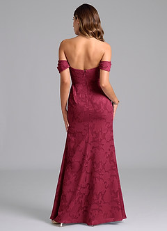 Azazie Saige Brautjungfernkleider Wandelbar A-Linie Schulterfrei Blumen-Burnout Kleid Burgunderrot image6