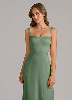Azazie Amaris Brautjungfernkleider A-Linie Korsett Stretch-Satin Kleid Matcha image5