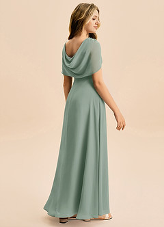 Azazie Emma Junior Robe Trapèze en Mousseline de soie Plissée Sauge D'argent image6